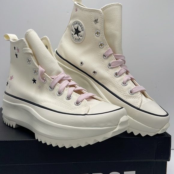 Converse WMNS RUN STAR HIKE HI EGRET/LOTUS PINK/BLACK A12205C Platforms Sneakers - Picture 4 of 16